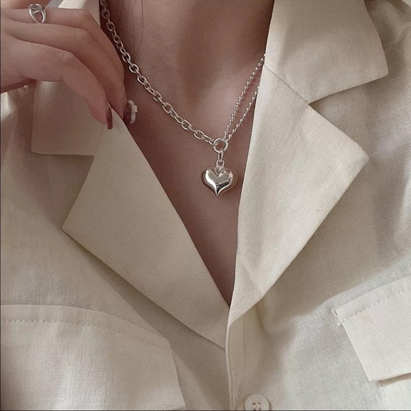 💎NEW 925 Sterling Silver Asymmetrical Chain Heart Necklace - Picture 6 of 8